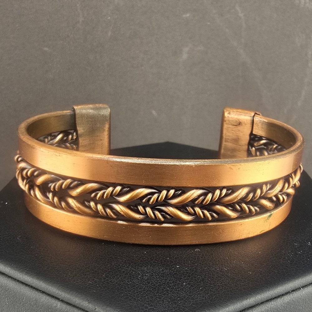 Vintage Estate Cuff Bracelet Copper Tone Braided Rope Twisted 6.25 Inch